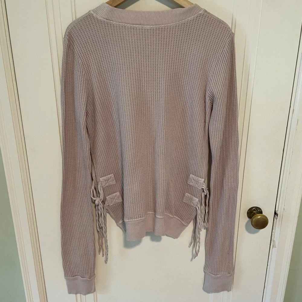Free People Interlaken Waffle Knit Top Large Dusty Rose